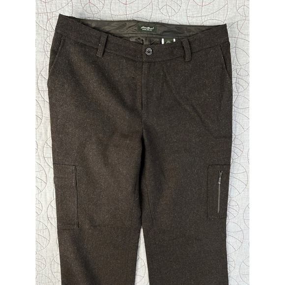 Eddie Bauer Mercer Fit Brown Wool Cargo Pants Cropped Straight Leg Size 12 Lined - Picture 2 of 9